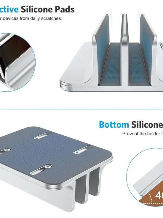 Vertical Laptop Stand [Updated Double Version], Desktop Aluminum Mac Book Stand - Picture 7 of 8